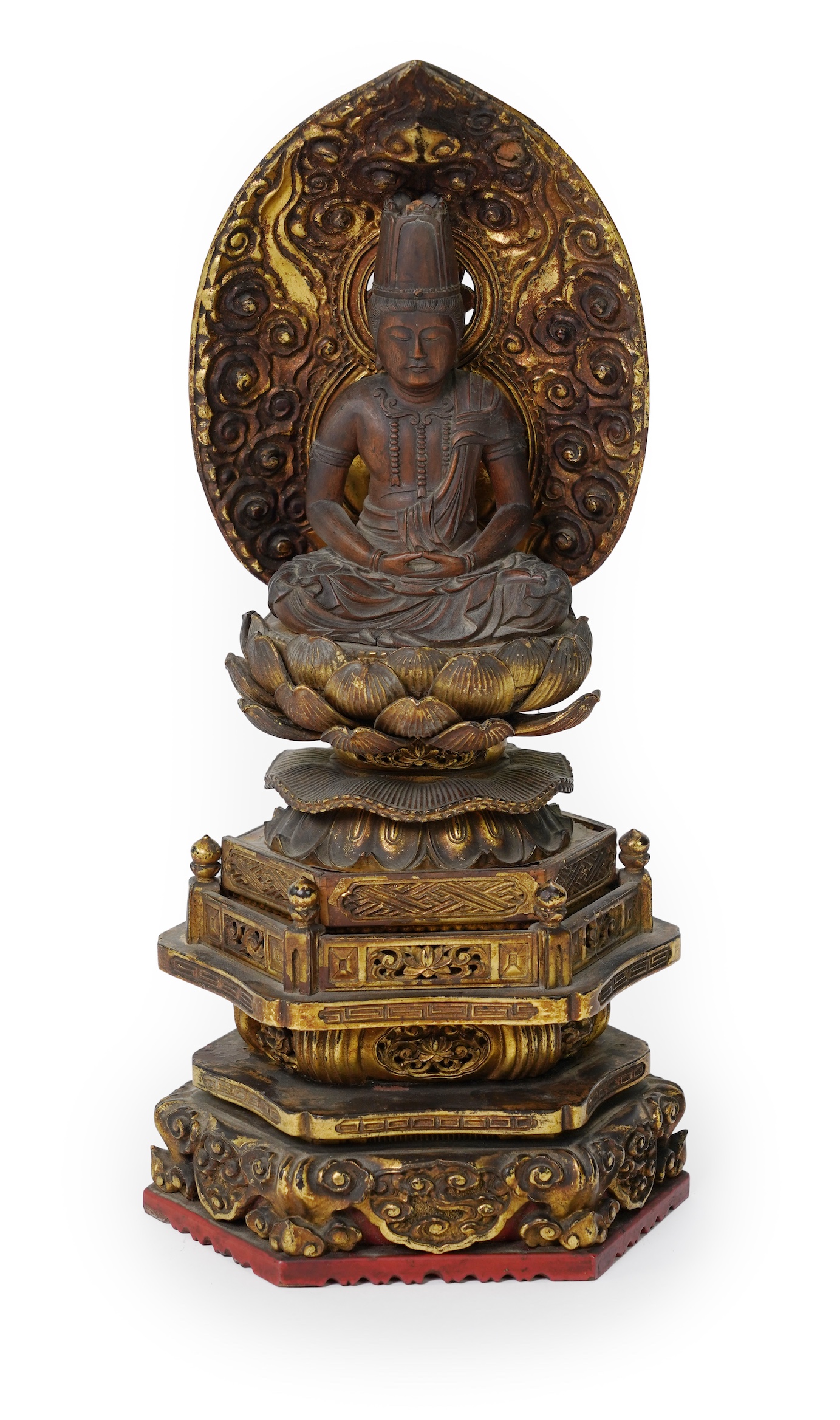 A Japanese Buddhist boxwood and giltwood seated figure of Dainichi Nyorai, 19th century